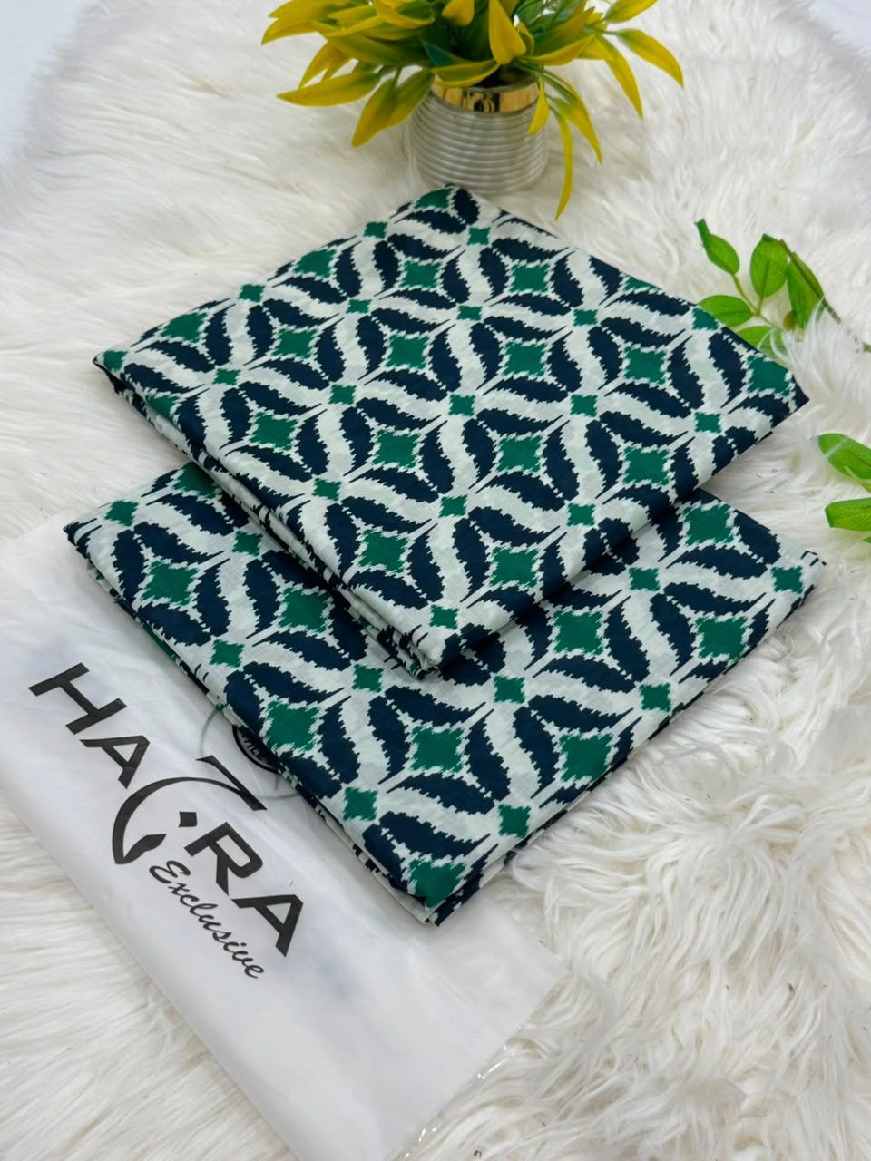 Lawn 2 Piece Unstitched Suit - Green Geometric Ikat (Hazra Exclusive)