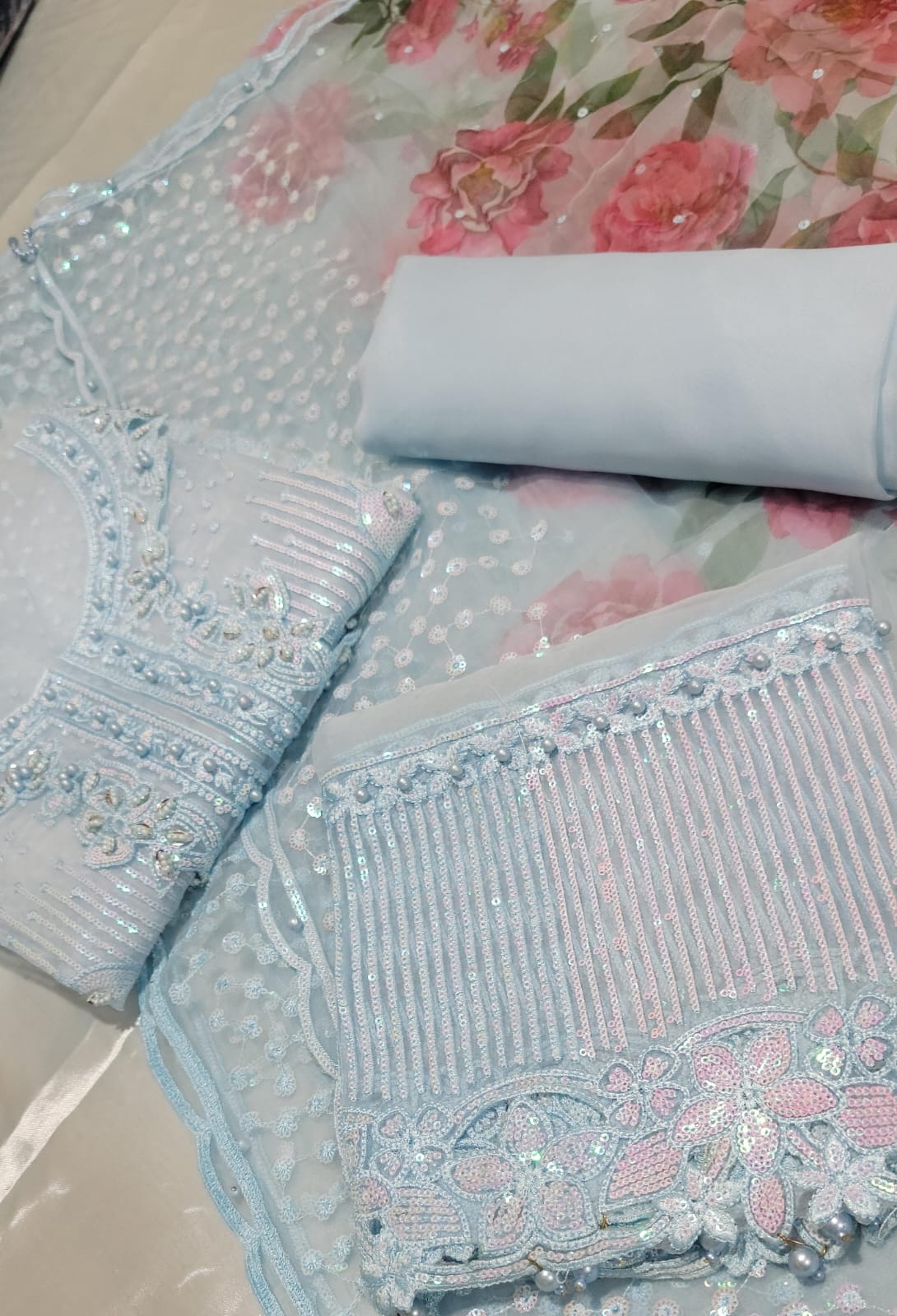 Fancy 3 Piece | Indian Chiffon Unstitched Suit | Luxury Collection