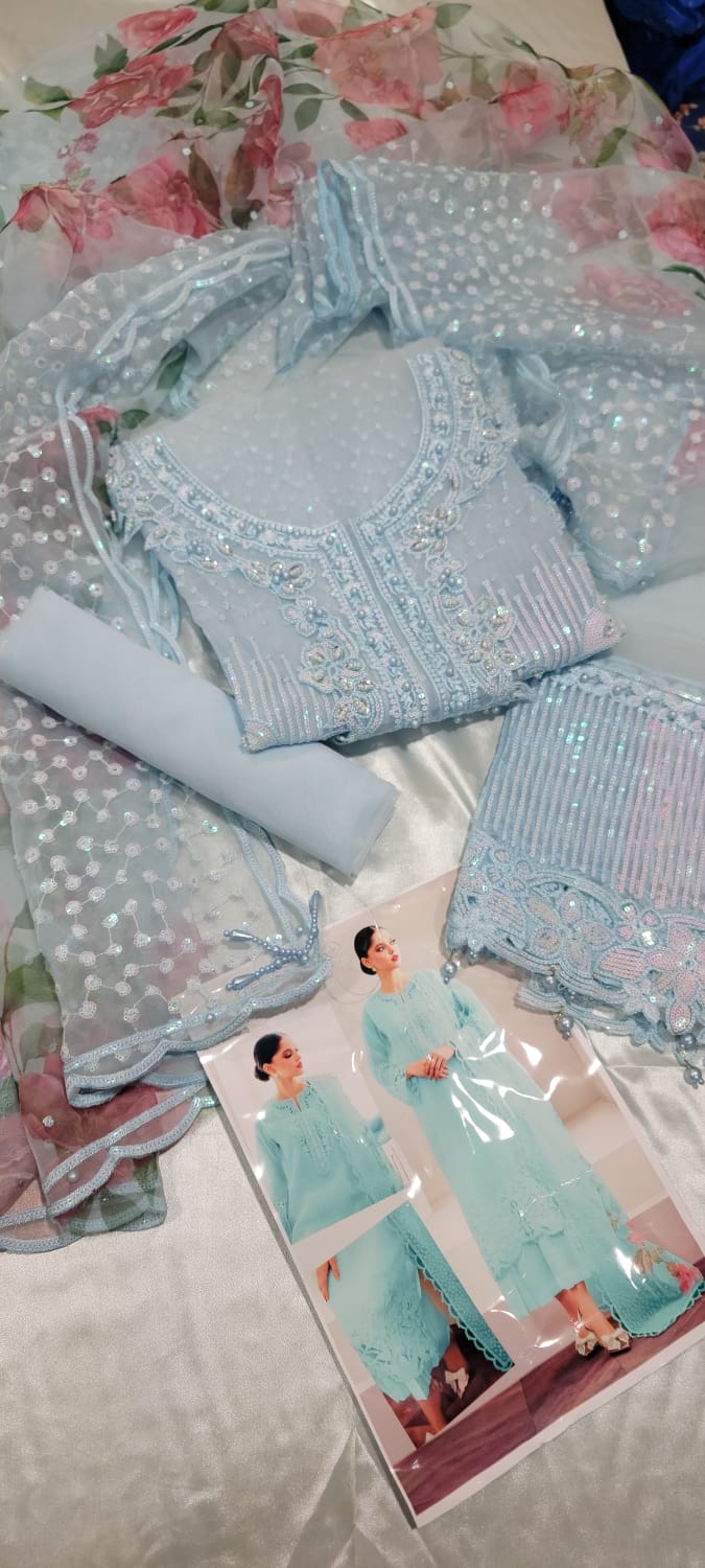 Fancy 3 Piece | Indian Chiffon Unstitched Suit | Luxury Collection