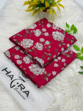 Lawn 2 Piece Unstitched Suit - Red Large Rose Floral (Hazra Exclusive)