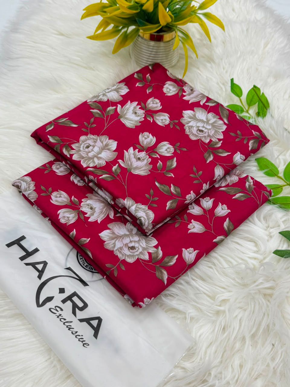 Lawn 2 Piece Unstitched Suit - Red Large Rose Floral (Hazra Exclusive)