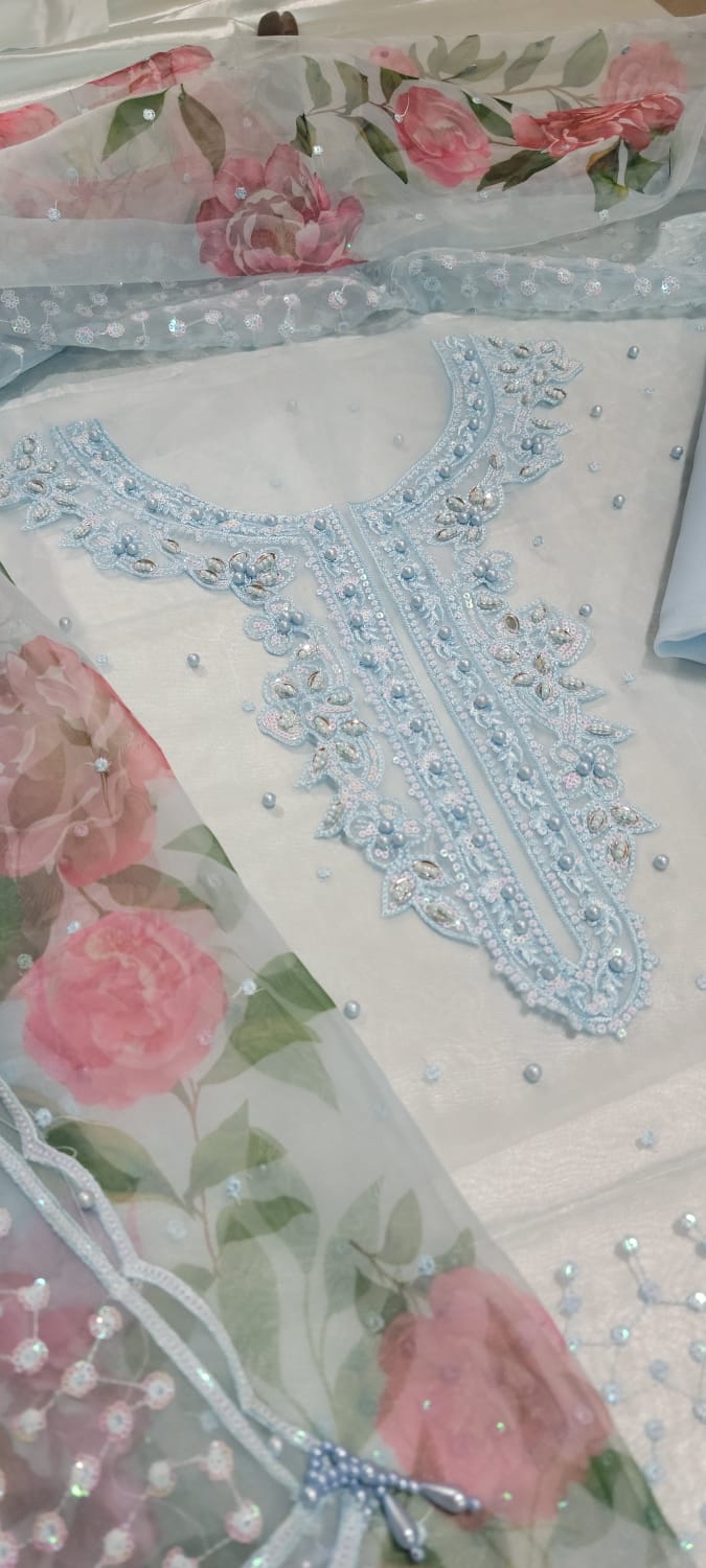 Fancy 3 Piece | Indian Chiffon Unstitched Suit | Luxury Collection