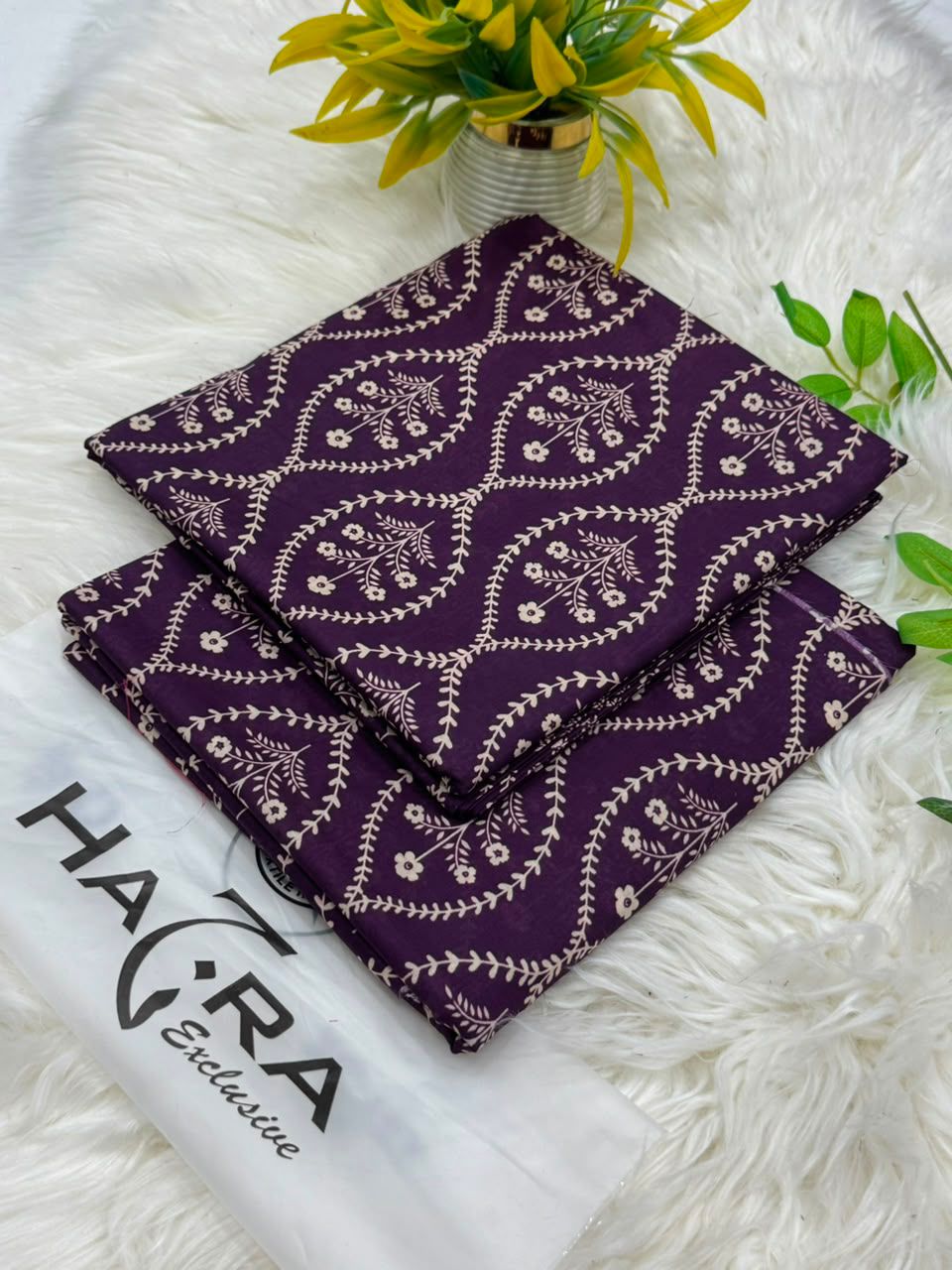 Lawn 2 Piece Unstitched Suit - Purple Vine Floral Jaal (Hazra Exclusive)
