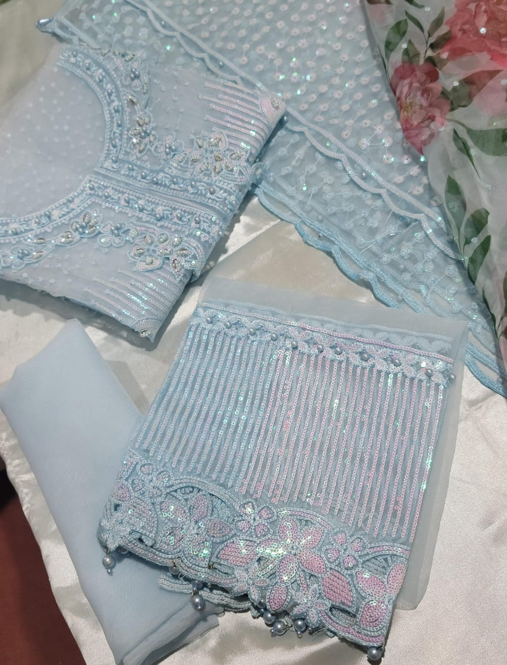 Fancy 3 Piece | Indian Chiffon Unstitched Suit | Luxury Collection